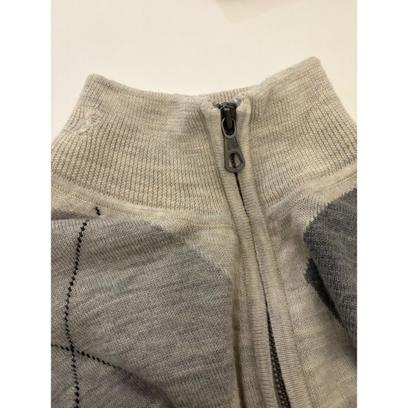 Express Mens Argyle Full Zip‎ Cardigan Sweater Size Large Gray and Beige - Picture 5 of 9